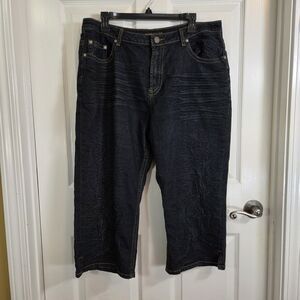 Crest Jeans Whiskered Bedazzled Dark Wash Capris Y2K Junior's Size 17/18